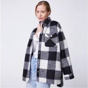 Monrow Black and White‎ Plaid Flannel Button-Up Jacket Wool Blend Size XL NWT